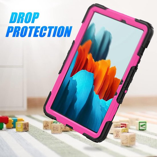 Samsung Galaxy Tab S8/S7 11 inch Hoesjes – Schokbestendig – Screenprotector + handriem/schouderriem – Roze/Zwart-Tablethoesjes-Ilumina Benelux