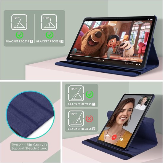 Samsung Galaxy Tab S9 FE+ / S9 Plus / S10 Plus 12.4 inch Hoesjes – 360° draaibaar – Multi-stand – Donkerblauw-Tablethoesjes-Ilumina Benelux