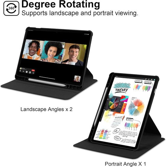 Samsung Galaxy Tab S9 FE/S9/S10 FE/S10 Lite 11 inch - Hoesjes – 360° draaibaar stand – Potloodhouder – Zwart-Tablethoesjes-Ilumina Benelux
