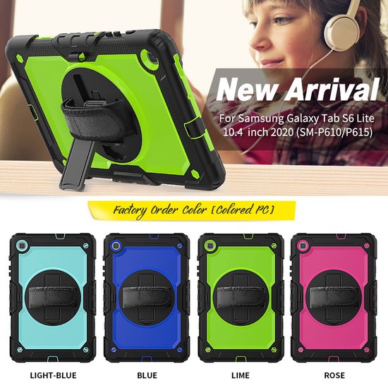 Samsung Tab S6 Lite 10.4 P610 – Kids Armor Case Hoesjes – Schokbestendig – Handstrap & Schouderband – Zwart/Zwart-Tablethoesjes-Ilumina Benelux