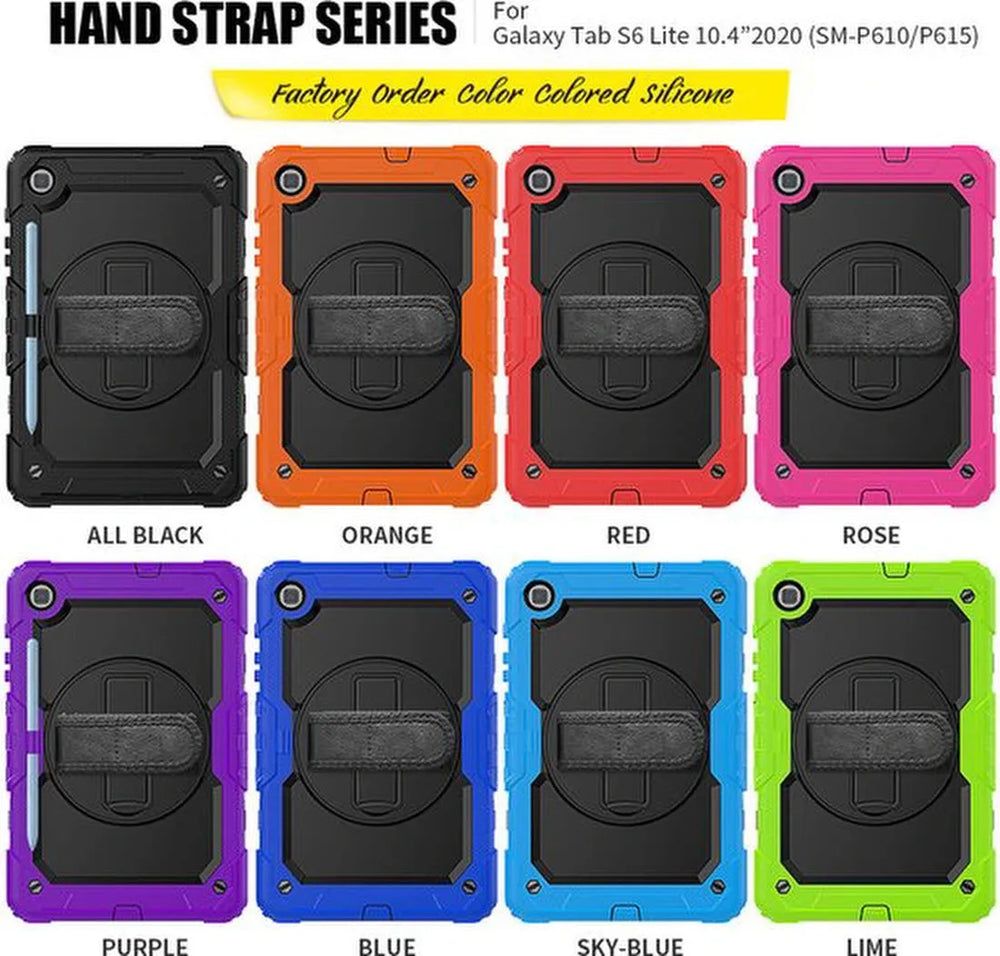 Samsung Tab S6 Lite 10.4 P610 – Kids Armor Case Hoesjes – Schokbestendig – Handstrap & Schouderband – Zwart/Zwart-Tablethoesjes-Ilumina Benelux