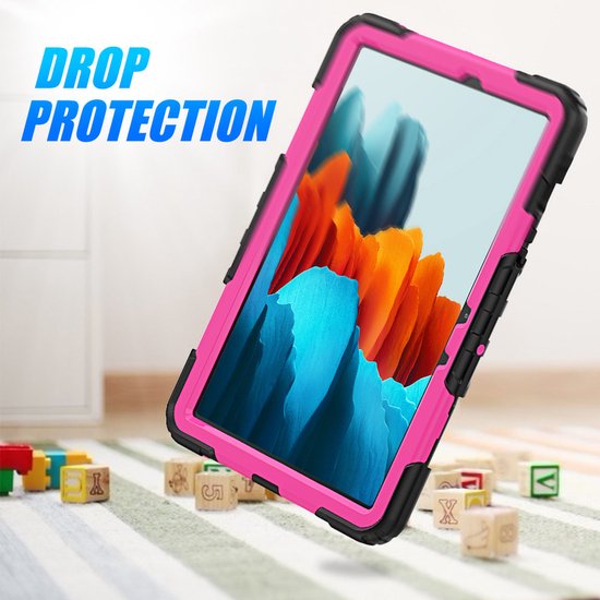 Samsung Tab S7 11.0 T870 & Galaxy Tab S8 – Kids Armor Case Hoesjes – Schokbestendig – Handstrap/Schouderband – Roze/Zwart-Tablethoesjes-Ilumina Benelux