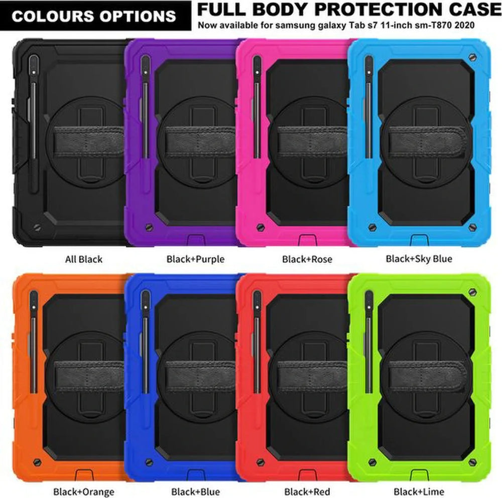 Samsung Tab S7 11.0 T870 & Galaxy Tab S8 – Kids Armor Case Hoesjes – Schokbestendig – Handstrap/Schouderband – Roze/Zwart-Tablethoesjes-Ilumina Benelux
