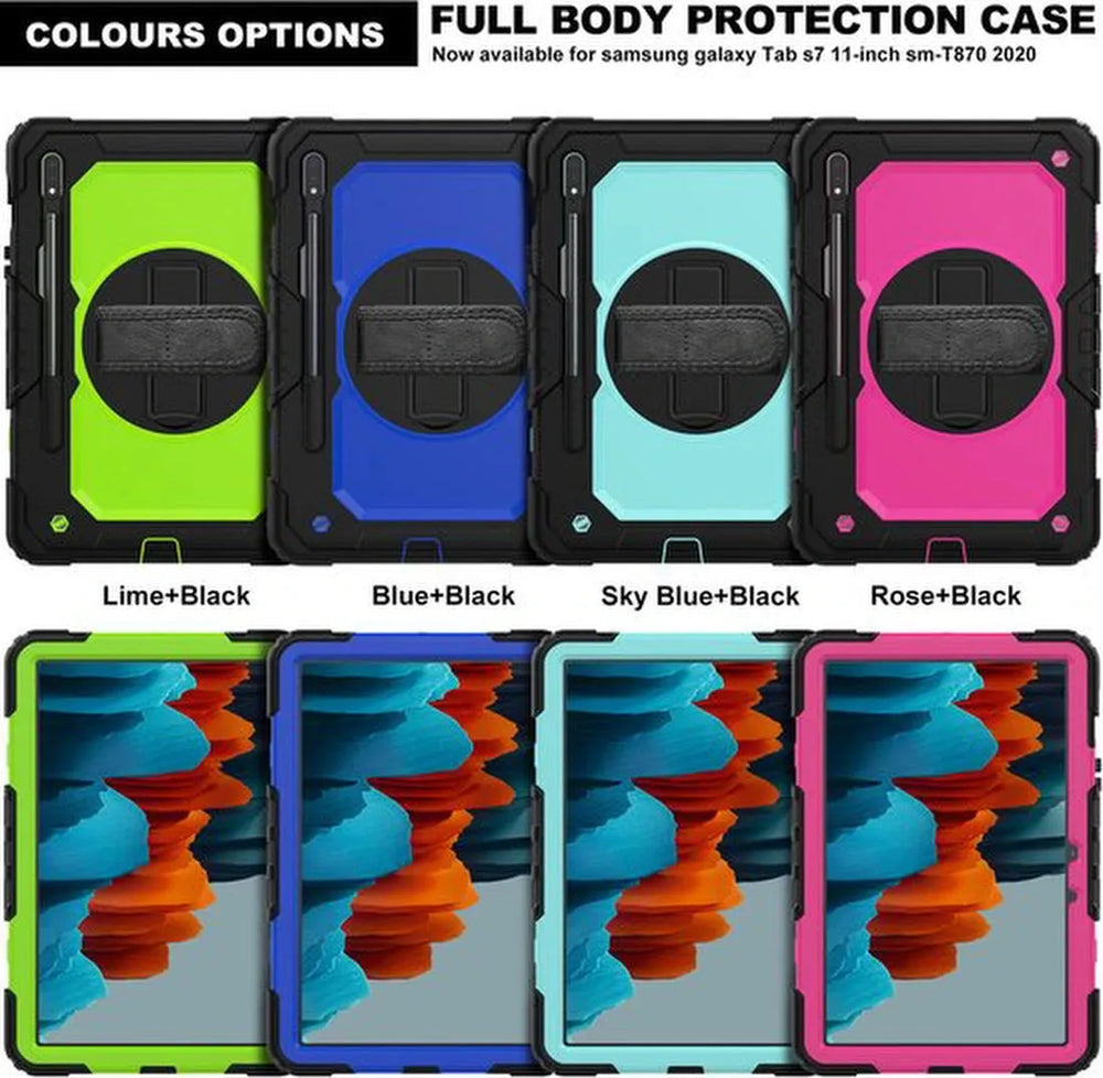 Samsung Tab S7 11.0 T870 & Galaxy Tab S8 – Kids Armor Case Hoesjes – Schokbestendig – Handstrap/Schouderband – Roze/Zwart-Tablethoesjes-Ilumina Benelux