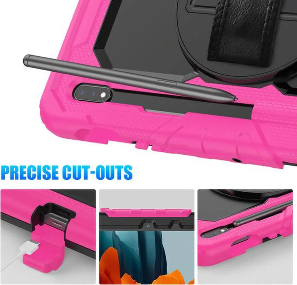 Samsung Tab S7 11.0 T870 & Tab S8 – Armor Case Hoesjes – Schokbestendig – Handstrap & Schouderband – Zwart/Roze-Tablethoesjes-Ilumina Benelux