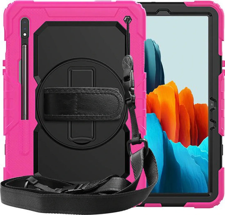 Samsung Tab S7 11.0 T870 & Tab S8 – Armor Case Hoesjes – Schokbestendig – Handstrap & Schouderband – Zwart/Roze-Tablethoesjes-Ilumina Benelux
