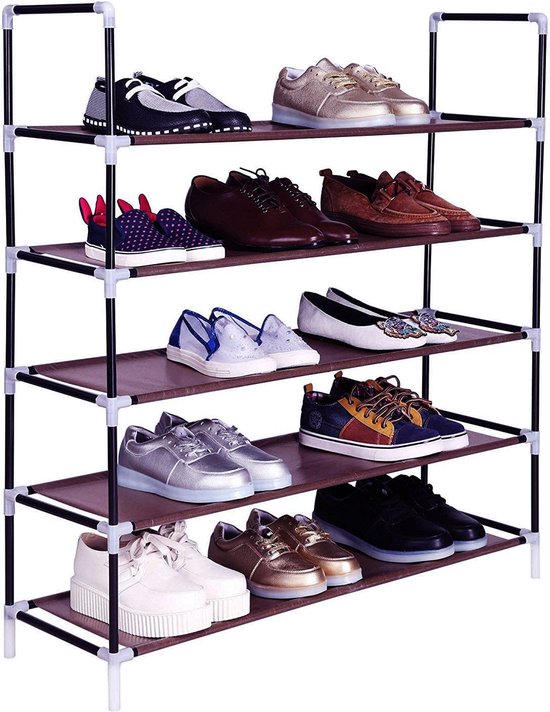 Schoenenrek 5 Laags – Stapelbaar Opbergsysteem – Voor 20 Paar Schoenen – Kunststof Schoenenplank – Zwart-Schoenenrek-Ilumina Benelux