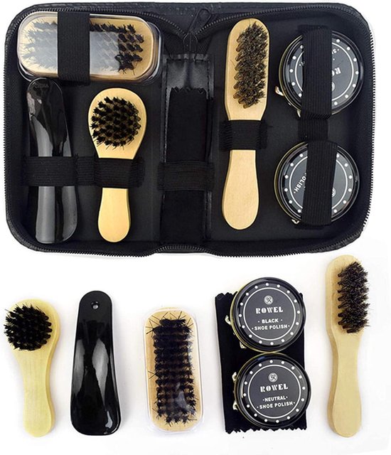 Schoenpoets set – Sneaker cleaner & schoensmeer – Reisset met borstels – Microvezeldoek & schoenlepel – 7-delig-Schoenverzorging-Ilumina Benelux