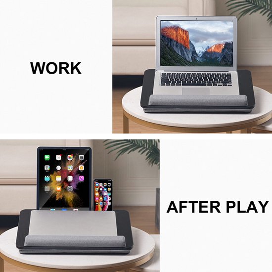 Schootkussen voor Laptop & Tablet – Schoottafel met Polssteun – Ingebouwde Standaard – 42,5 x 32 x 6 cm – Grijs-Notebookstandaard-Ilumina Benelux