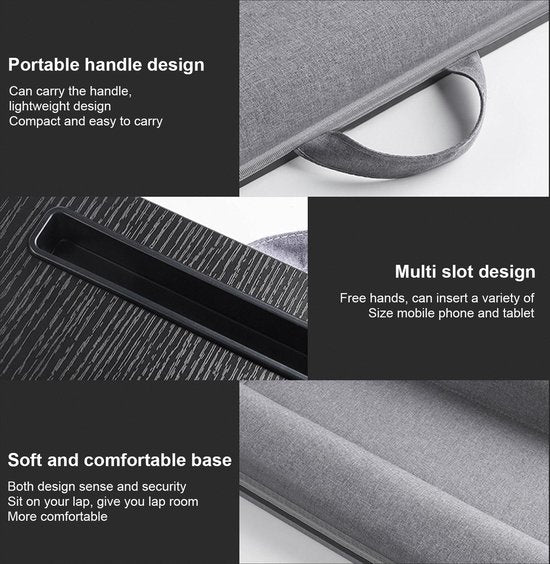 Schootkussen voor Laptop & Tablet – Schoottafel met Polssteun – Ingebouwde Standaard – 42,5 x 32 x 6 cm – Grijs-Notebookstandaard-Ilumina Benelux