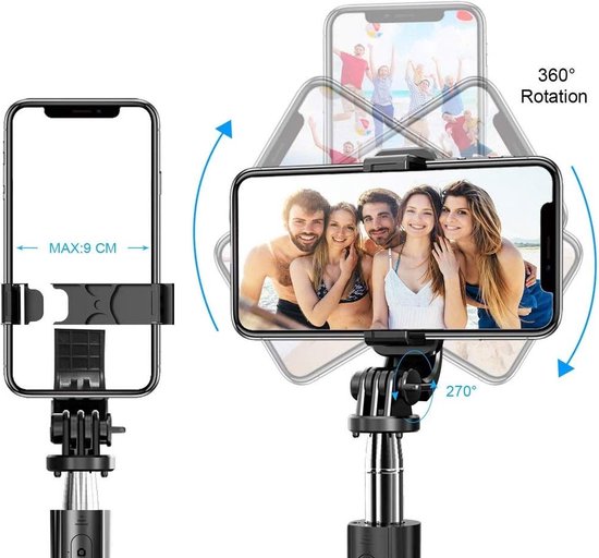 Selfie Stick – 3-in-1 Tripod Monopod – Bluetooth Afstandsbediening – Geschikt voor iPhone & Samsung – Zwart-Selfiesticks-Ilumina Benelux