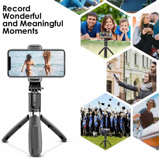 Selfie Stick – 3-in-1 Tripod Monopod – Bluetooth Afstandsbediening – Geschikt voor iPhone & Samsung – Zwart-Selfiesticks-Ilumina Benelux