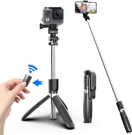 Selfie Stick – 3-in-1 Tripod Monopod – Bluetooth Afstandsbediening – Geschikt voor iPhone & Samsung – Zwart-Selfiesticks-Ilumina Benelux