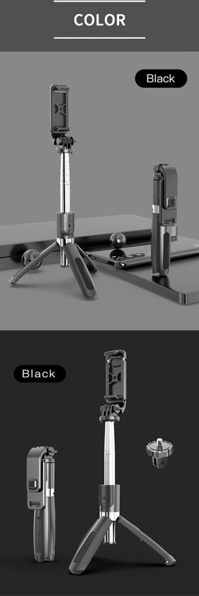 Selfie Stick – 3-in-1 Tripod Monopod – Bluetooth Afstandsbediening – Geschikt voor iPhone & Samsung – Zwart-Selfiesticks-Ilumina Benelux