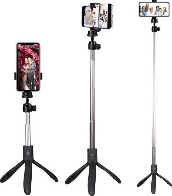 Selfie Stick – 3-in-1 Tripod Monopod – Bluetooth Afstandsbediening – Geschikt voor iPhone & Samsung – Zwart-Selfiesticks-Ilumina Benelux