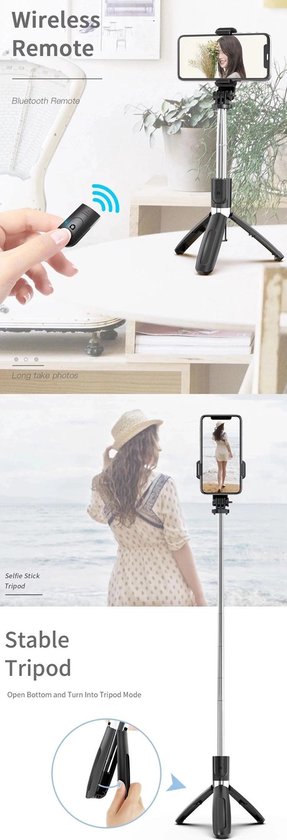 Selfie Stick – 3-in-1 Tripod Monopod – Bluetooth Afstandsbediening – Geschikt voor iPhone & Samsung – Zwart-Selfiesticks-Ilumina Benelux