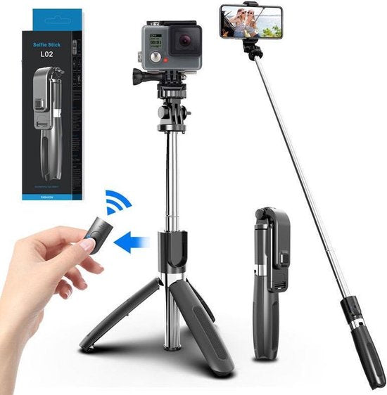 Selfie Stick – 3-in-1 Tripod Monopod – Bluetooth Afstandsbediening – Geschikt voor iPhone & Samsung – Zwart-Selfiesticks-Ilumina Benelux
