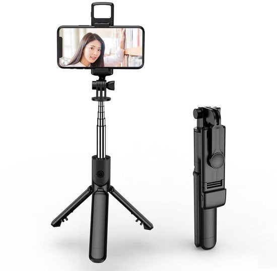 Selfie Stick Tripod – Bluetooth Afstandsbediening – Fill Light Verlichting – Universeel Geschikt voor iPhone & Samsung – Zwart-Selfiesticks-Ilumina Benelux