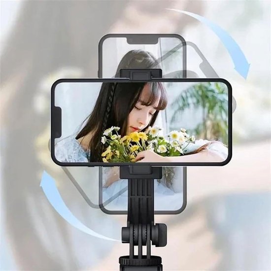 Selfiestick met statief – Bluetooth afstandsbediening – 6-in-1 tripod – Dubbele fill light – Geschikt voor iPhone & Samsung – Zwart-Selfiesticks-Ilumina Benelux