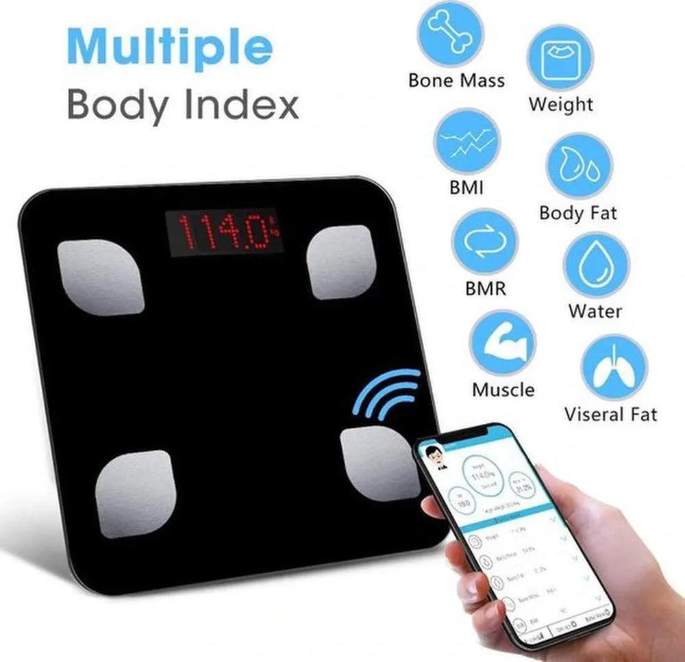 Slimme Weegschaal met Lichaamsanalyse – Bluetooth Personenweegschaal met App – 8 Lichaamswaardes – iOS & Android – 150 kg-Personenweegschaal-Ilumina Benelux