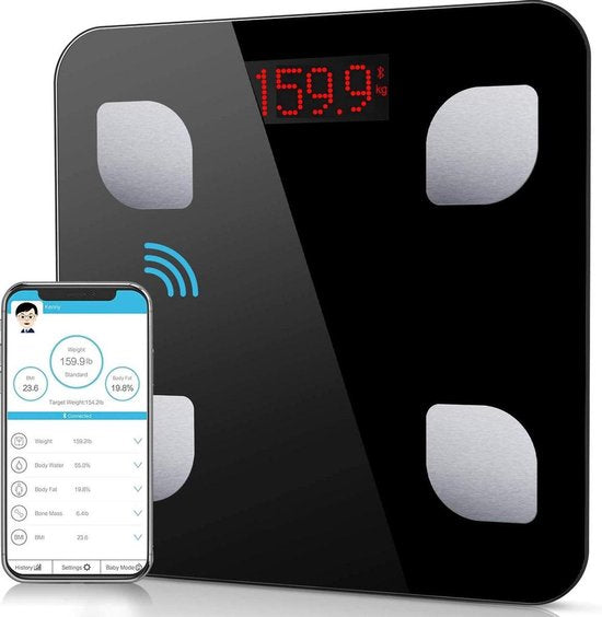 Slimme Weegschaal met Lichaamsanalyse – Bluetooth Personenweegschaal met App – 8 Lichaamswaardes – iOS & Android – 150 kg-Personenweegschaal-Ilumina Benelux