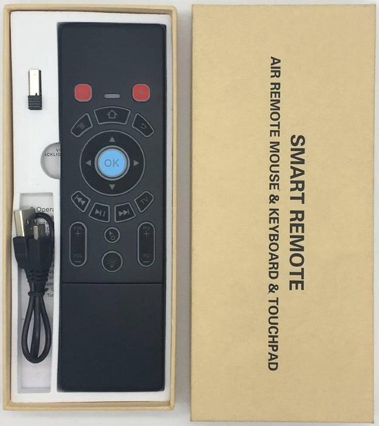 Smart Remote voor Android TV – Dubbelzijdig Toetsenbord – Touchpad – 6-assig Gyroscoop – Bluetooth – Zwart-Ilumina Benelux