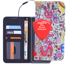 Bookcase Geschikt voor: Samsung Galaxy A42 hoesje met print - Smile Graffiti met 2x Glas Screenprotector