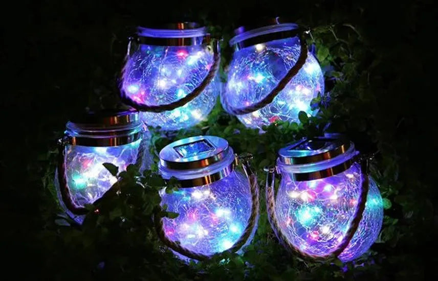 Solar Tuinlampen Buiten – Gebarsten Glazen Pot – 20 LED Koperdraad – IP65 Waterdicht – Warm Wit-Lantaarn-Ilumina Benelux