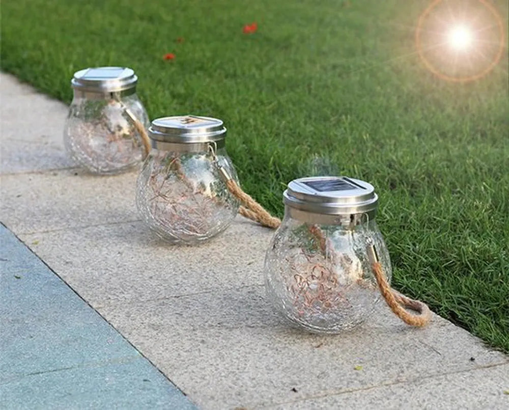 Solar Tuinlampen Buiten – Gebarsten Glazen Pot – 20 LED Koperdraad – IP65 Waterdicht – Warm Wit-Lantaarn-Ilumina Benelux