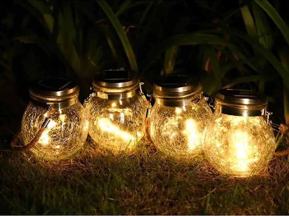 Solar Tuinlampen Buiten – Gebarsten Glazen Pot – 20 LED Koperdraad – IP65 Waterdicht – Warm Wit-Lantaarn-Ilumina Benelux