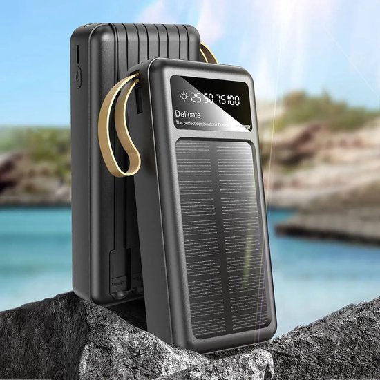 Solar powerbank – 20000 mAh – 4-in-1 Lightning/USB-C/USB/Micro USB – LED-scherm – Zwart-Powerbank-Ilumina Benelux