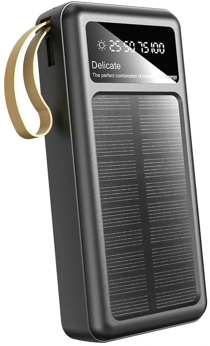 Solar powerbank – 20000 mAh – 4-in-1 Lightning/USB-C/USB/Micro USB – LED-scherm – Zwart-Powerbank-Ilumina Benelux