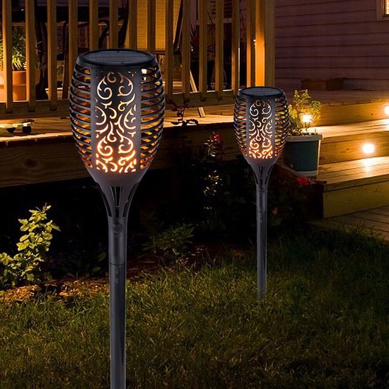 Solar tuinverlichting – 4-pack LED buitenlampen – IP65 waterdicht – Dusk-to-dawn sensor – Warm wit – Art Deco stijl-Padverlichting-Ilumina Benelux