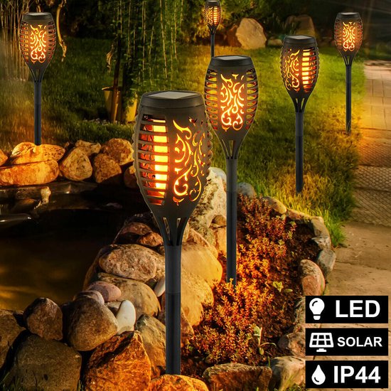 Solar tuinverlichting – 4-pack LED buitenlampen – IP65 waterdicht – Dusk-to-dawn sensor – Warm wit – Art Deco stijl-Padverlichting-Ilumina Benelux