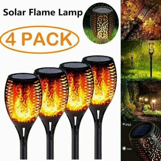 Solar tuinverlichting – 4-pack LED buitenlampen – IP65 waterdicht – Dusk-to-dawn sensor – Warm wit – Art Deco stijl-Padverlichting-Ilumina Benelux