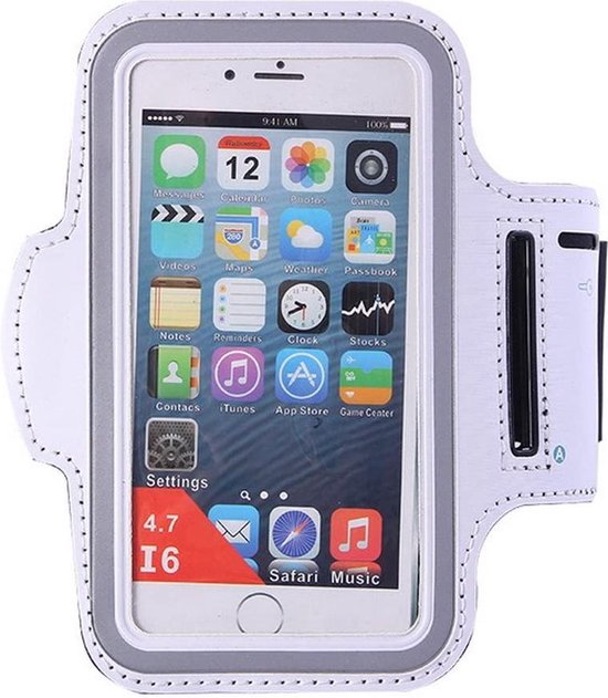 Sportarmband Telefoon – Hardloop Armband XL – Universeel – Geschikt voor iPhone Samsung Huawei – Wit-Ilumina Benelux