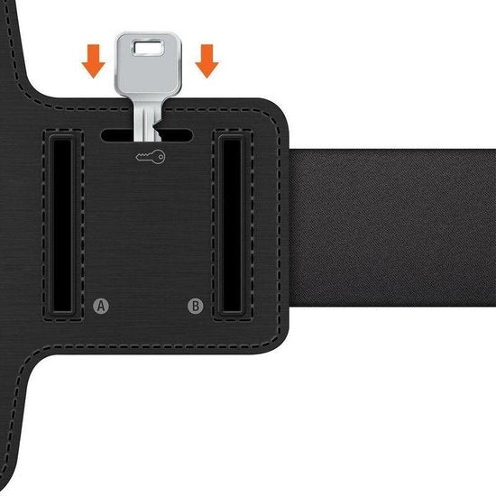 Sportarmband telefoon – Geschikt voor iPhone 11 Pro/XS/X/8/7/6S/6 – Pasjeshouder & sleutelvak – Reflecterend – Zwart-Ilumina Benelux