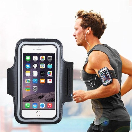 Sportarmband telefoon – Geschikt voor iPhone 11 Pro/XS/X/8/7/6S/6 – Pasjeshouder & sleutelvak – Reflecterend – Zwart-Ilumina Benelux