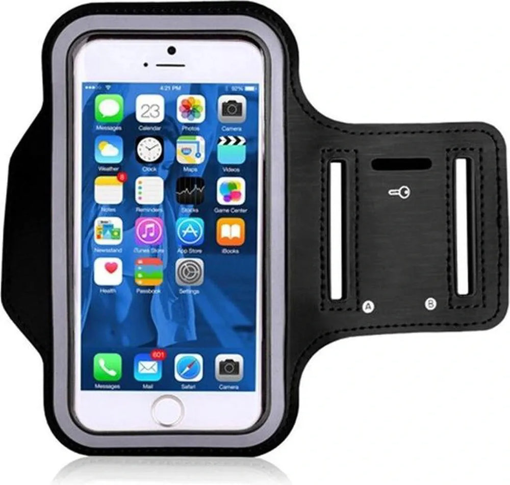 Sportarmband telefoon – Geschikt voor iPhone 11 Pro/XS/X/8/7/6S/6 – Pasjeshouder & sleutelvak – Reflecterend – Zwart-Ilumina Benelux