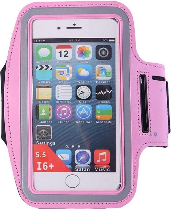 Sportarmband telefoon – Universele hardloop armband XL – Verstelbaar – Geschikt voor smartphone iPhone Samsung Huawei – Lichtroze-Ilumina Benelux