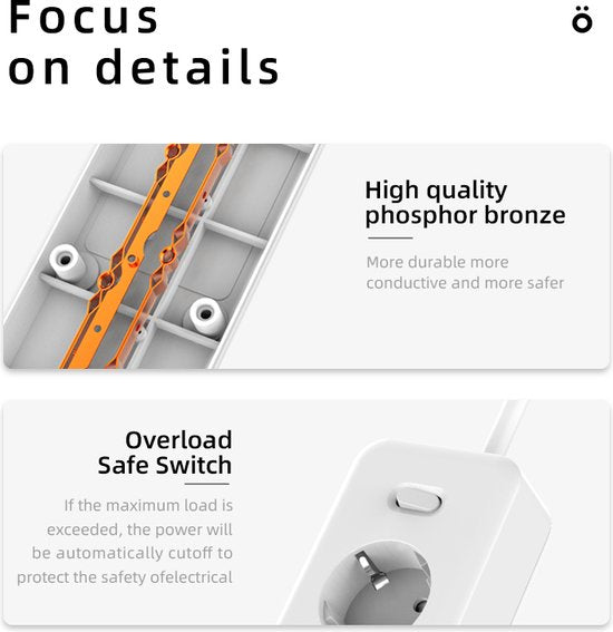 Stekkerdoos met USB – 4 Stopcontacten + 3x USB-A + USB-C – 1,85m Snoer – Kinderbeveiliging – 4000W – Wit-Stekkerdoos-Ilumina Benelux