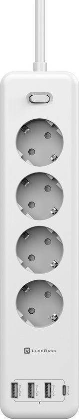 Stekkerdoos met USB – 4 Stopcontacten + 3x USB-A + USB-C – 1,85m Snoer – Kinderbeveiliging – 4000W – Wit-Stekkerdoos-Ilumina Benelux