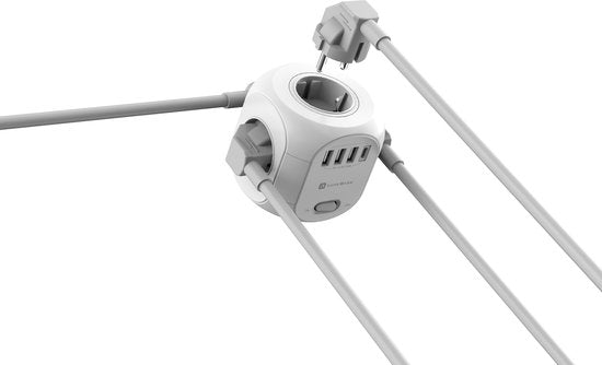 Stekkerdoos met USB – 4 Stopcontacten + 4 USB (incl. USB-C) – Wandmontage – 4000W – 1,8m Kabel – Wit-Stekkerdoos-Ilumina Benelux