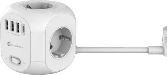 Stekkerdoos met USB – 4 Stopcontacten + 4 USB (incl. USB-C) – Wandmontage – 4000W – 1,8m Kabel – Wit-Stekkerdoos-Ilumina Benelux