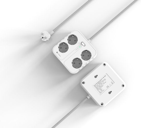 Stekkerdoos met USB – 4 Stopcontacten + 4 USB-poorten incl. USB-C – Wandmontage – 2500W – 1,8m Kabel – Wit-Stekkerdoos-Ilumina Benelux