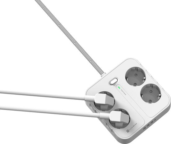 Stekkerdoos met USB – 4 Stopcontacten + 4 USB-poorten incl. USB-C – Wandmontage – 2500W – 1,8m Kabel – Wit-Stekkerdoos-Ilumina Benelux