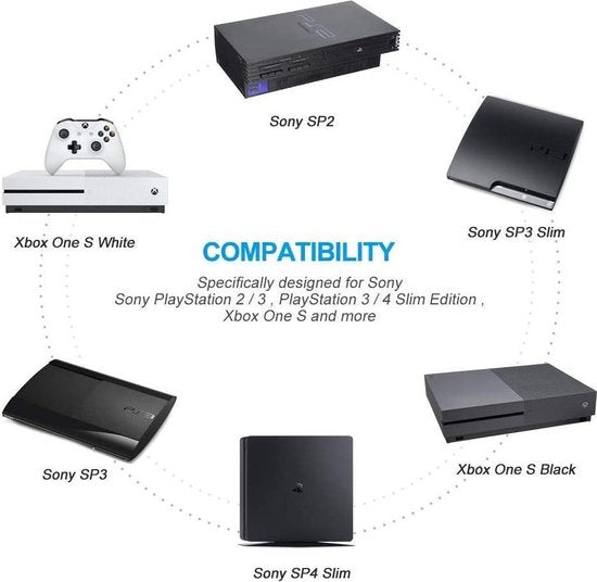 Stroomkabel C7 – Geschikt voor PS2/PS3/PS4/PS5 & Xbox One X/1S Slim – 2-polig – Recht – Zwart-Voedingskabels-Ilumina Benelux