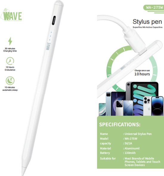 Stylus Pen – Geschikt voor iPad – Magnetisch & USB-C Opladen – Handdetectie – Wit-Stylus-Ilumina Benelux