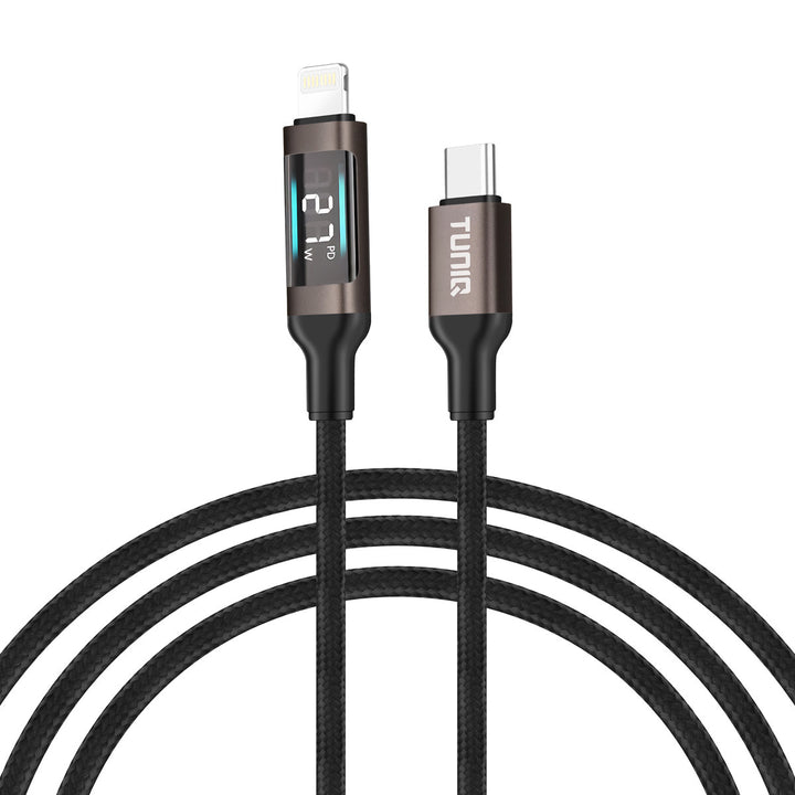 TUNIQ 27W USB-C naar Lightning Kabel 100cm - Snelle oplaadkabel - With Display - Zwart-USB-Kabels-Ilumina Benelux