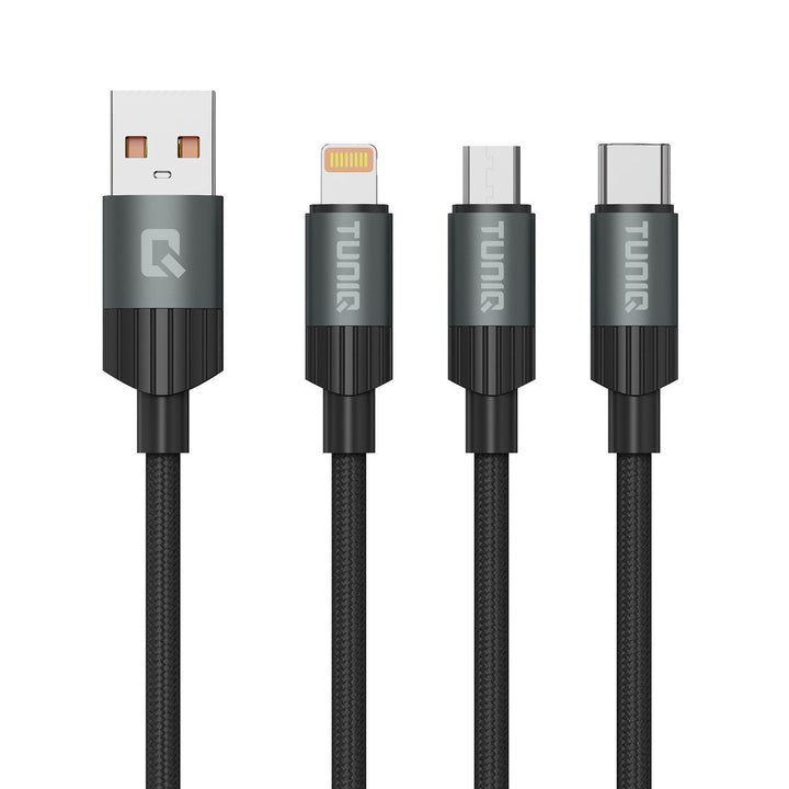 TUNIQ 3 in 1 USB Oplaad- en dataoverdracht kabel 100cm - Zwart-USB-Kabels-Ilumina Benelux